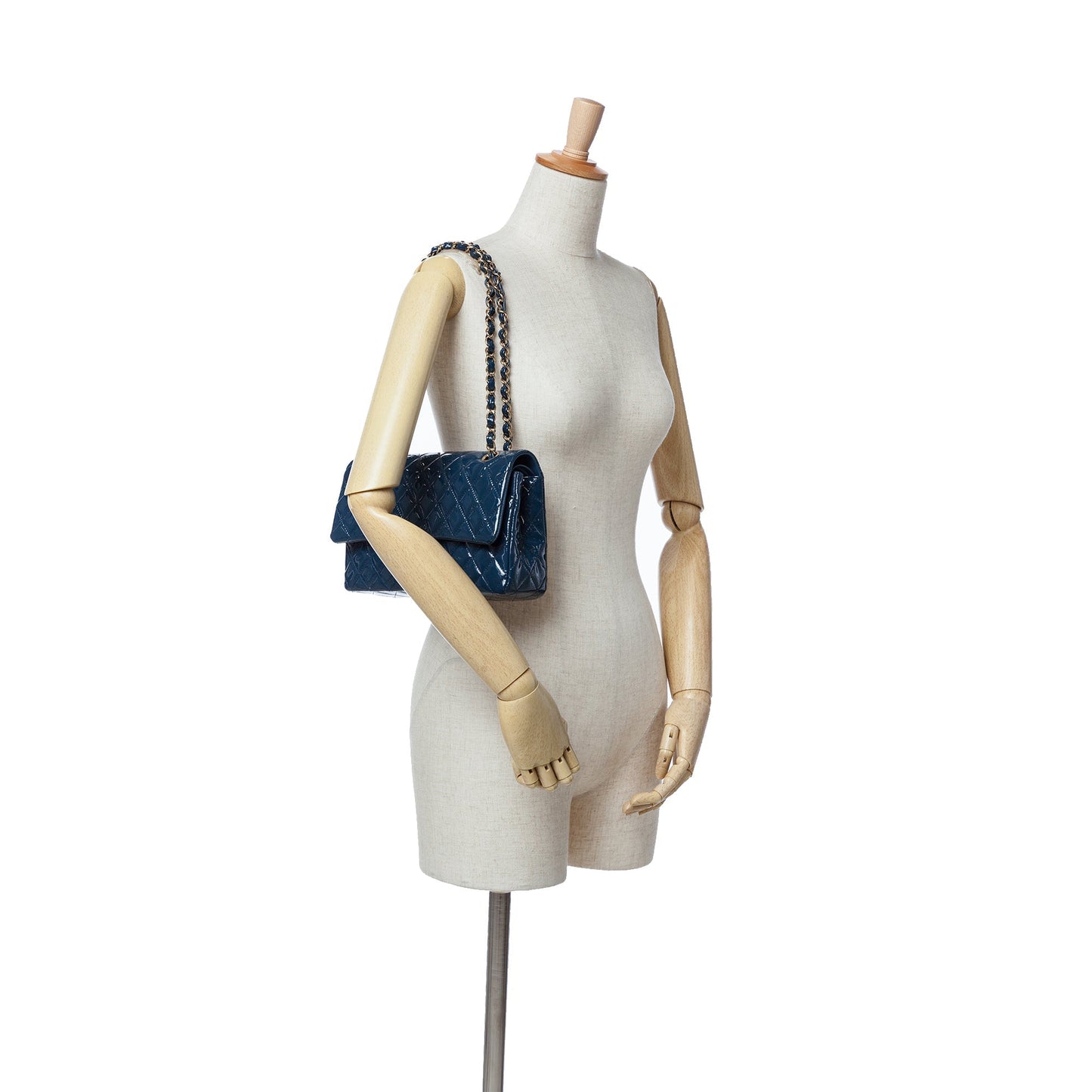 Blue Chanel Medium Classic Patent Double Flap Shoulder Bag