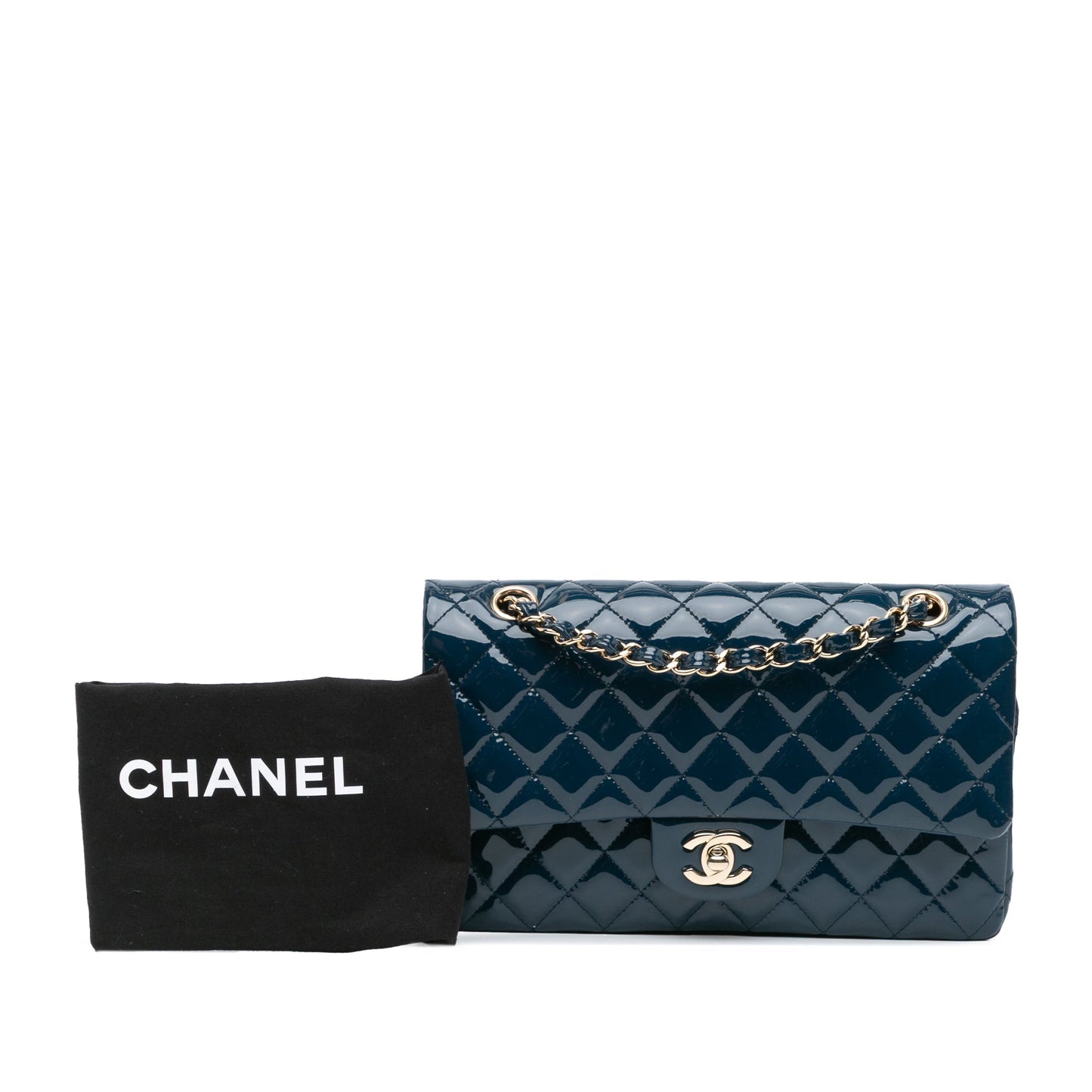 Blue Chanel Medium Classic Patent Double Flap Shoulder Bag