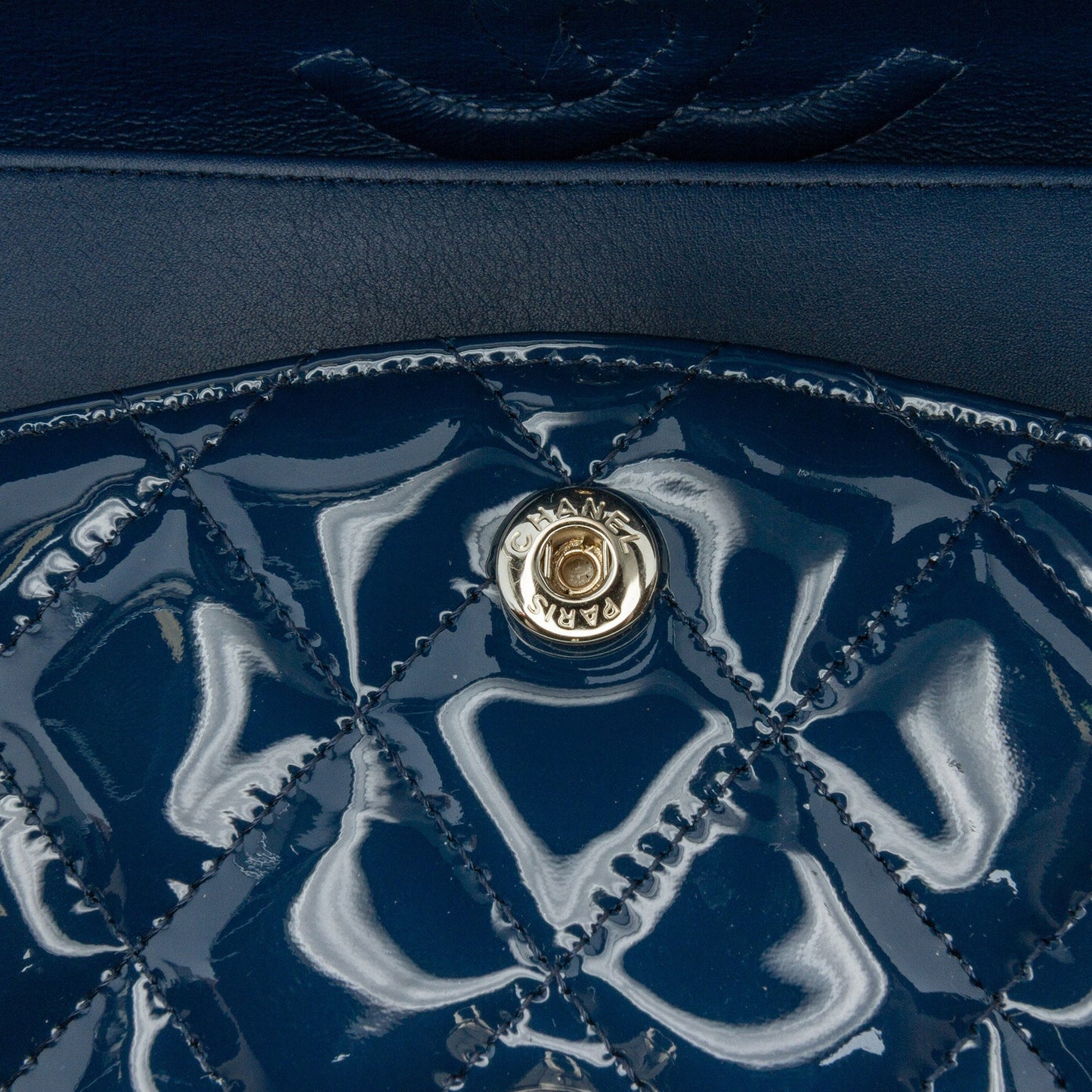Blue Chanel Medium Classic Patent Double Flap Shoulder Bag