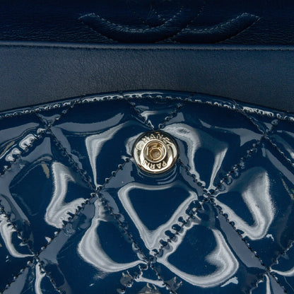 Blue Chanel Medium Classic Patent Double Flap Shoulder Bag