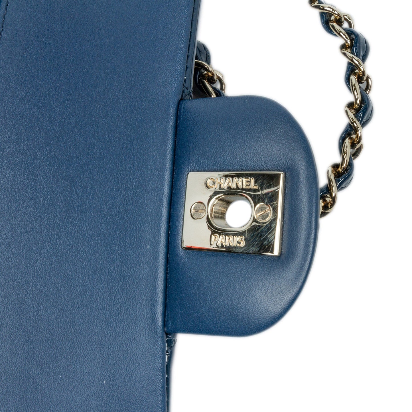 Blue Chanel Medium Classic Patent Double Flap Shoulder Bag