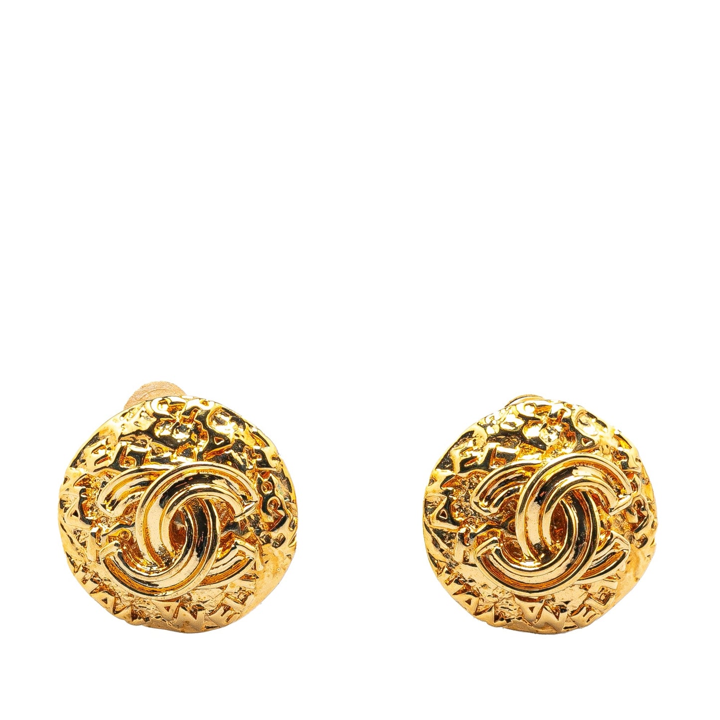 Gold Chanel Gold Plated CC Round Clip on Earrings