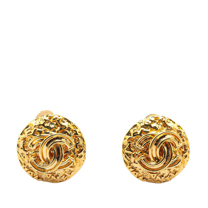 Gold Chanel Gold Plated CC Round Clip on Earrings