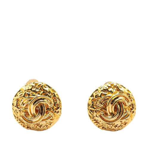 Gold Chanel Gold Plated CC Round Clip on Earrings