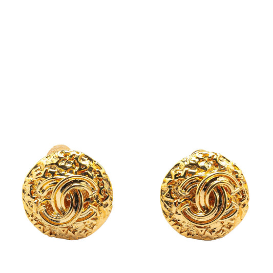 Gold Chanel Gold Plated CC Round Clip on Earrings