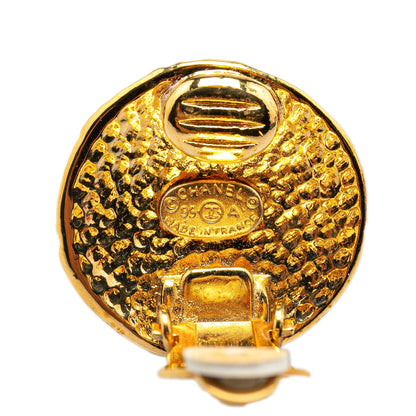 Gold Chanel Gold Plated CC Round Clip on Earrings