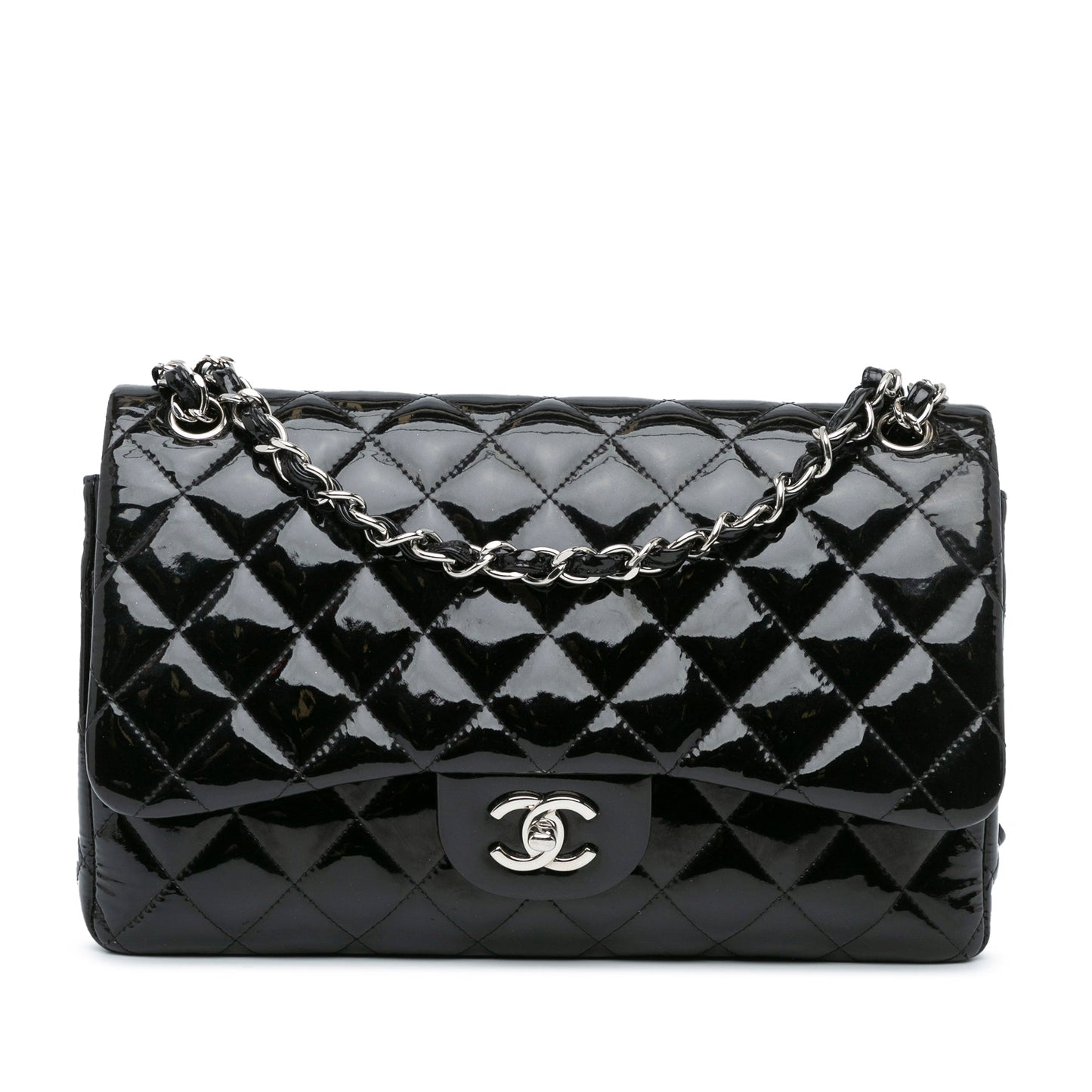 Black Chanel Jumbo Classic Patent Double Flap Shoulder Bag