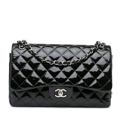 Black Chanel Jumbo Classic Patent Double Flap Shoulder Bag