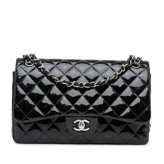 Black Chanel Jumbo Classic Patent Double Flap Shoulder Bag