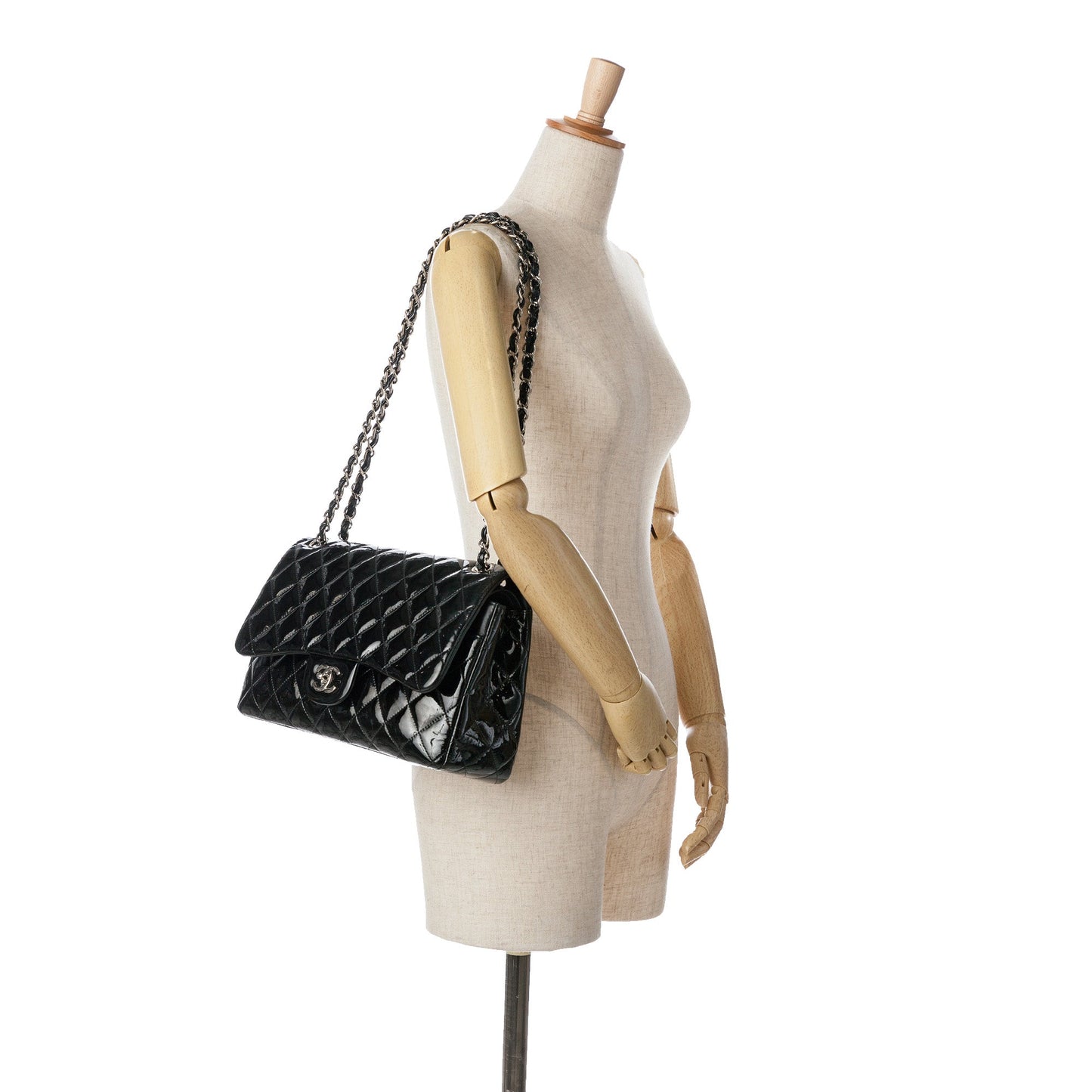 Black Chanel Jumbo Classic Patent Double Flap Shoulder Bag