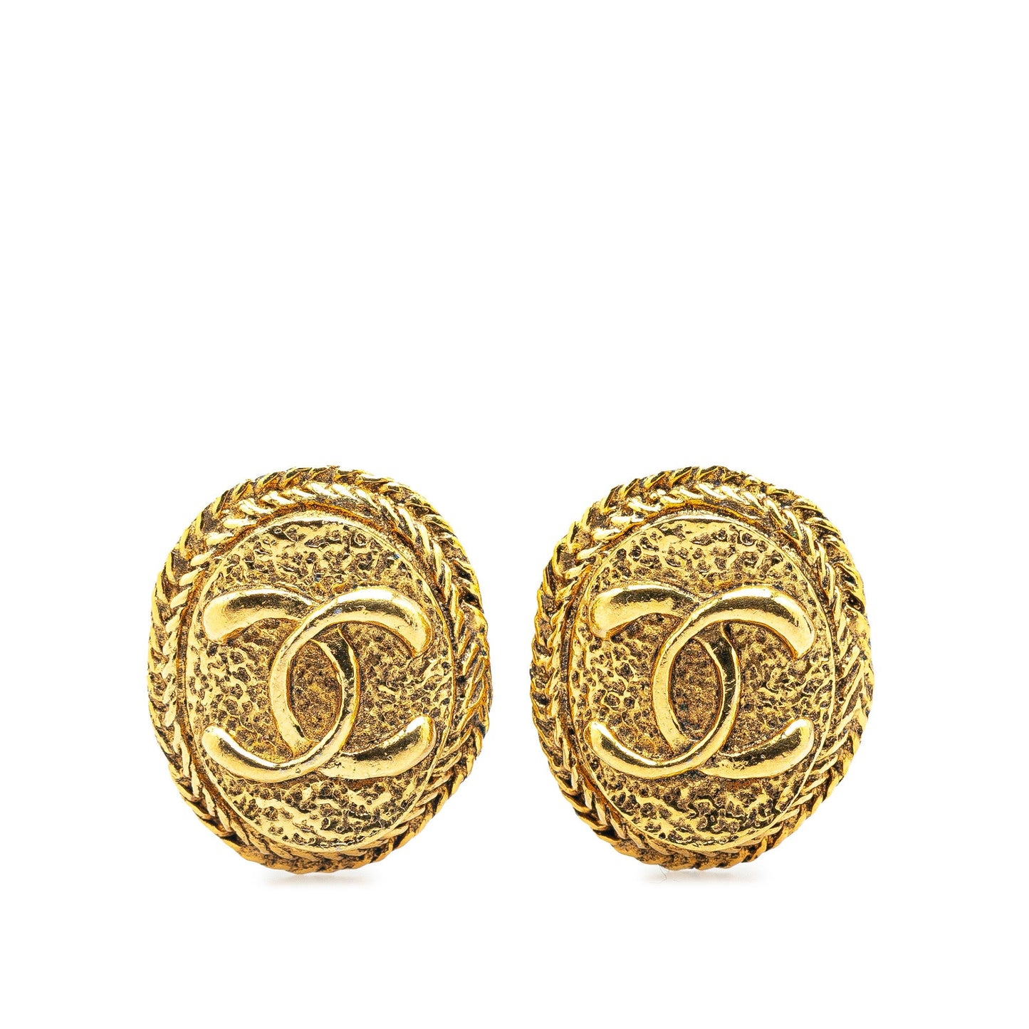 Gold Chanel Gold Plated CC Clip On Earrings