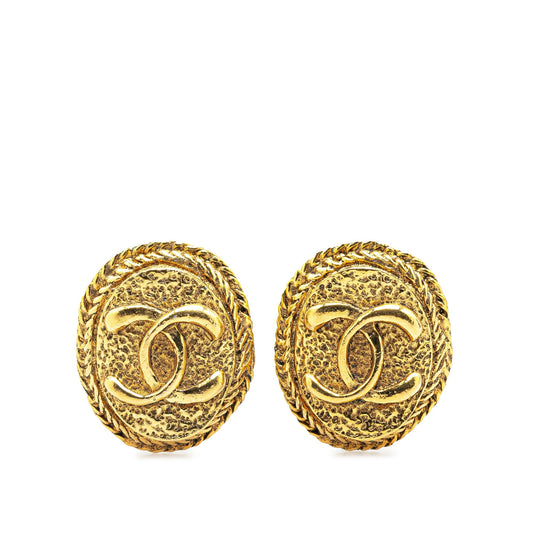 Gold Chanel Gold Plated CC Clip On Earrings