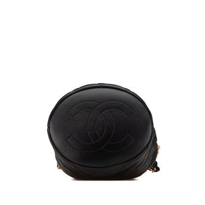 Black Chanel Quilted Lambskin Pearl Crown Drawstring Bucket Bag