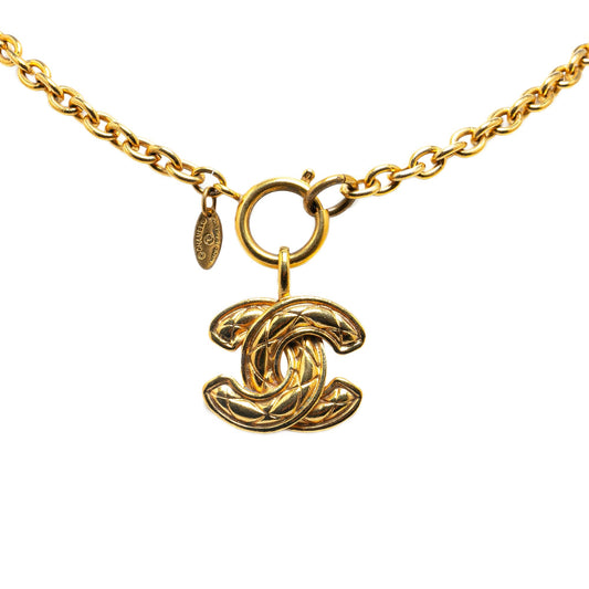 Gold Chanel Gold Plated Quilted CC Pendant Necklace