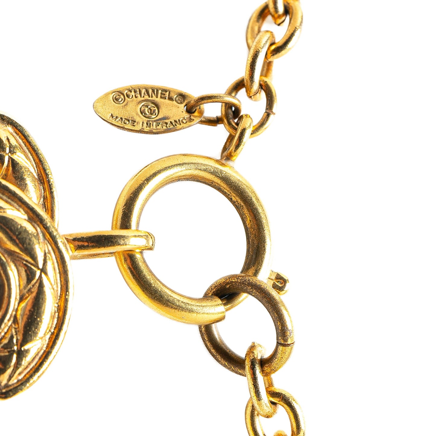 Gold Chanel Gold Plated Quilted CC Pendant Necklace