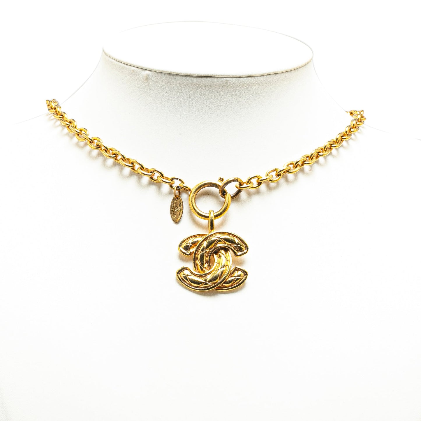 Gold Chanel Gold Plated Quilted CC Pendant Necklace