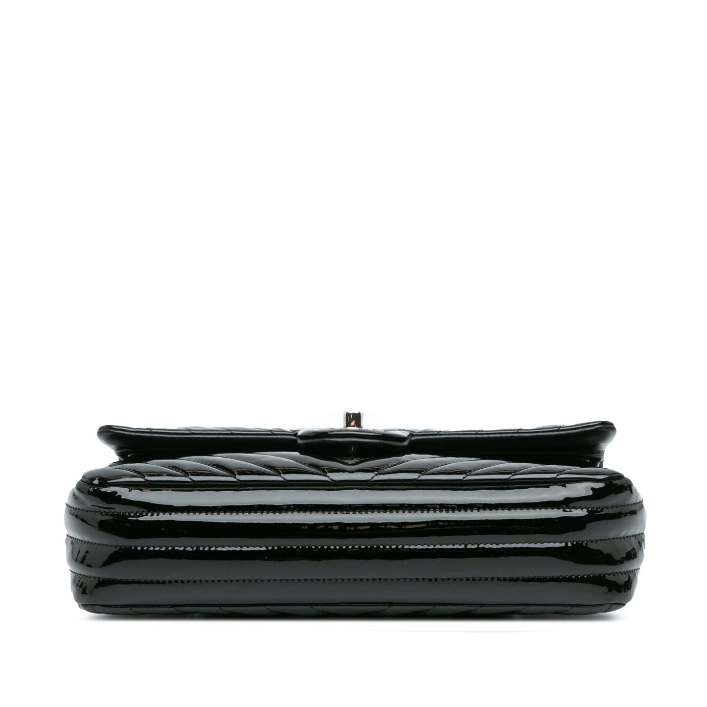 Black Chanel Medium Classic Chevron Patent Double Flap Shoulder Bag