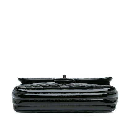 Black Chanel Medium Classic Chevron Patent Double Flap Shoulder Bag