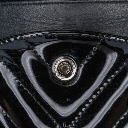 Black Chanel Medium Classic Chevron Patent Double Flap Shoulder Bag