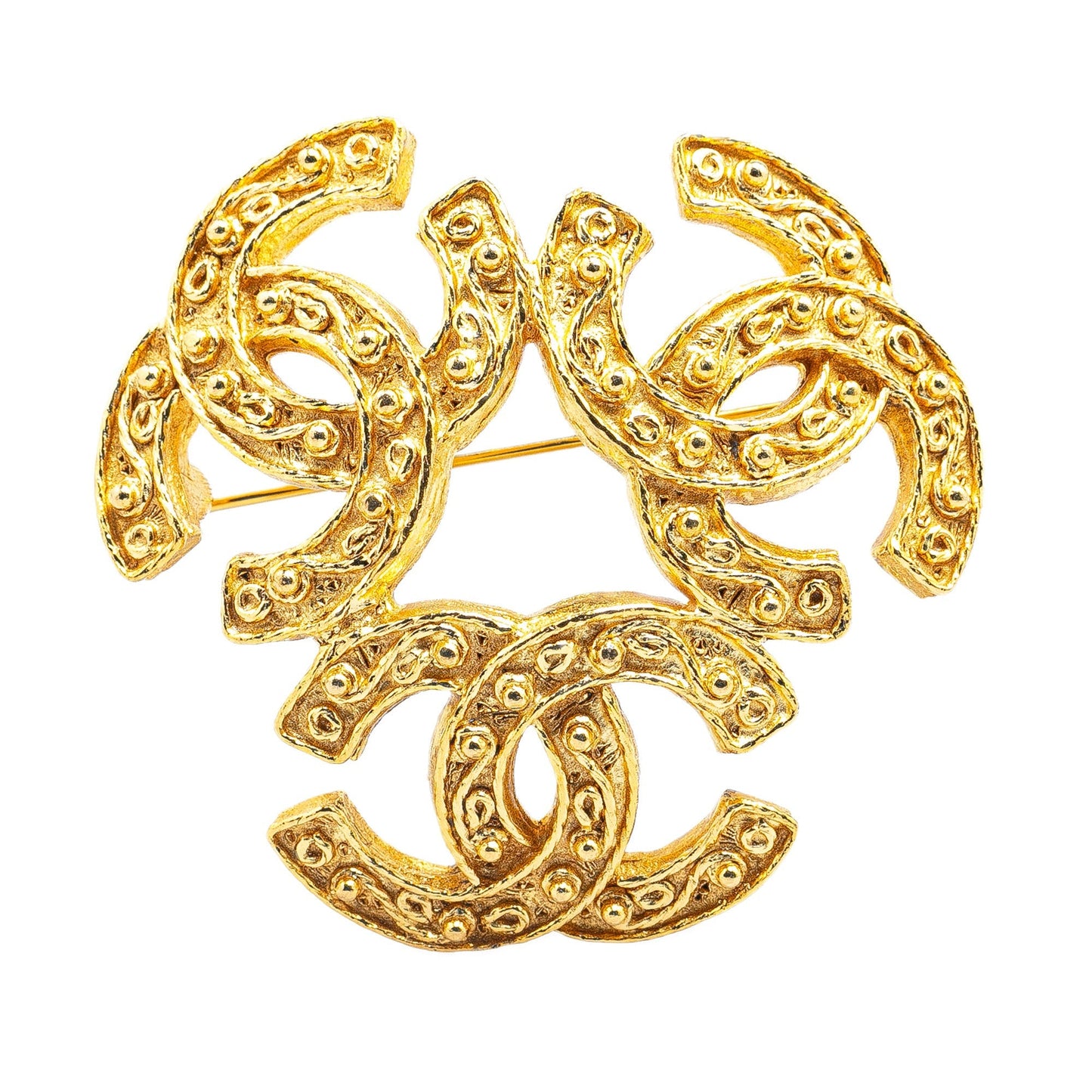 Gold Chanel Gold Plated Triple CC Brooch