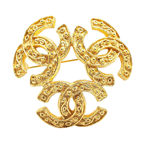 Gold Chanel Gold Plated Triple CC Brooch