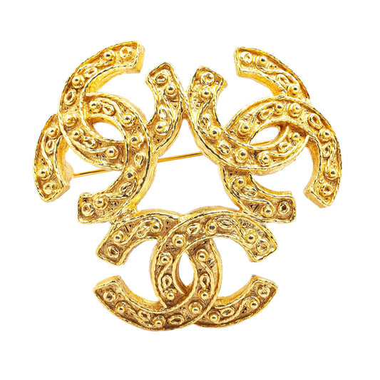 Gold Chanel Gold Plated Triple CC Brooch