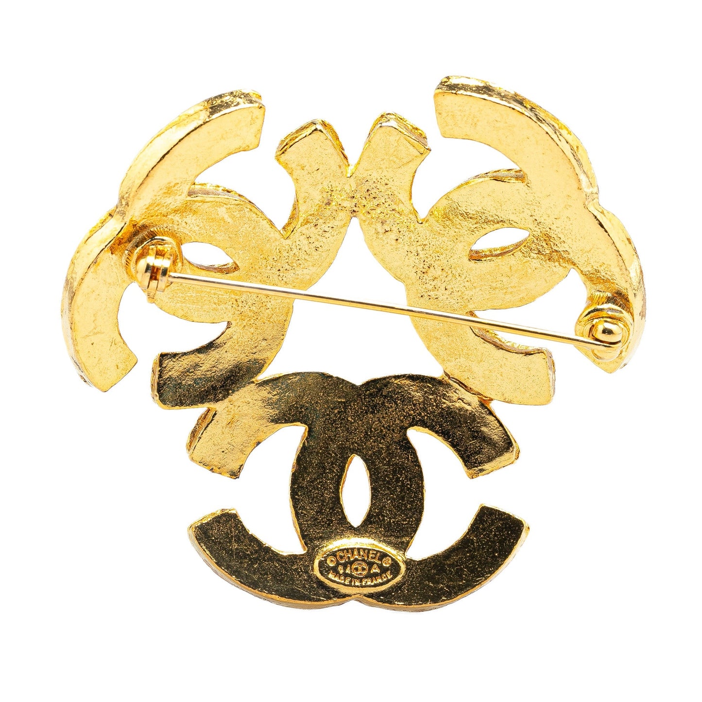 Gold Chanel Gold Plated Triple CC Brooch