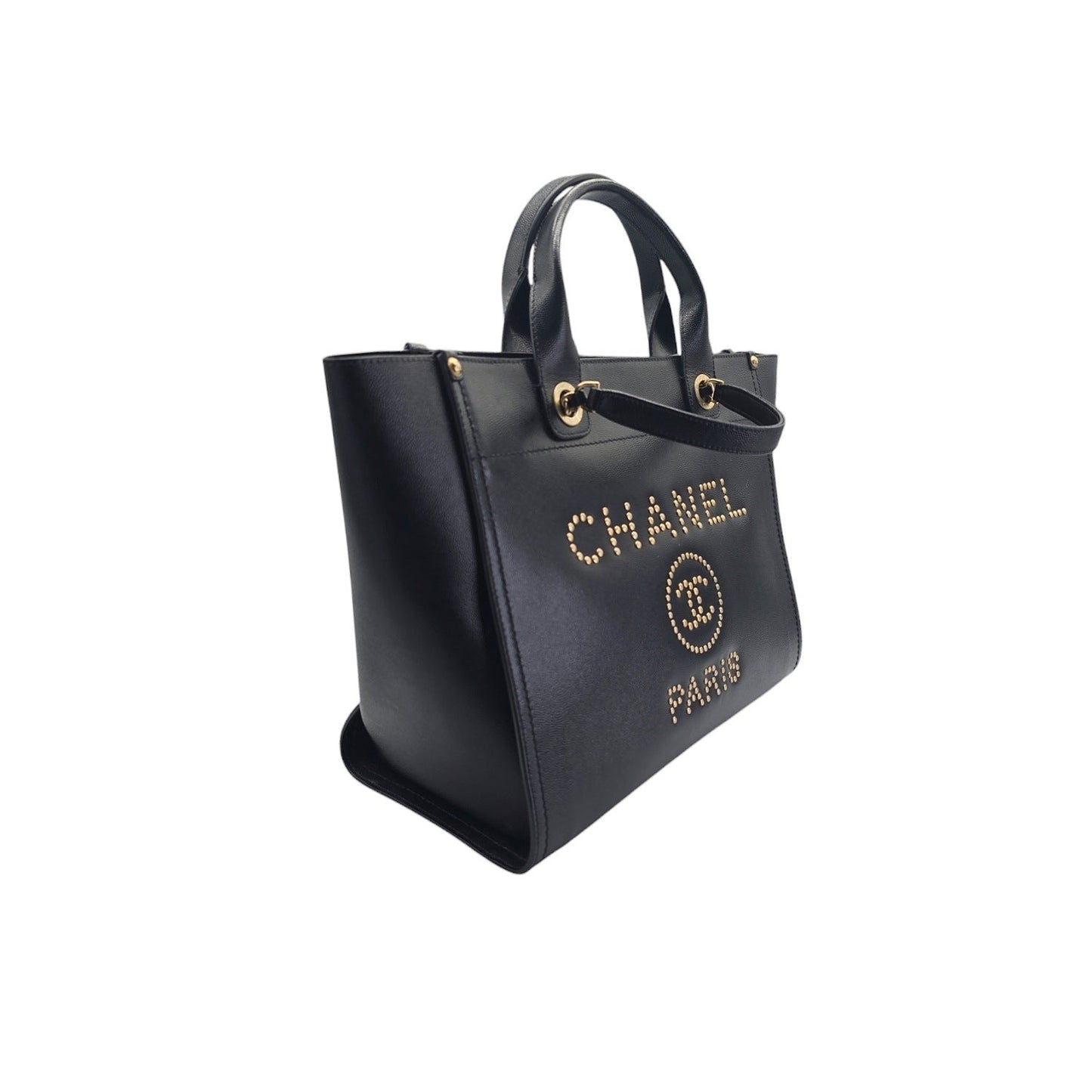 Chanel Small Black Caviar Studded Deauville Tote