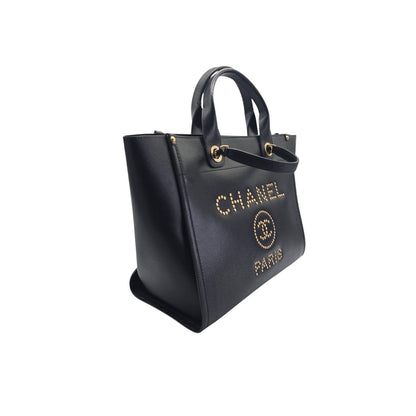 Chanel Small Black Caviar Studded Deauville Tote