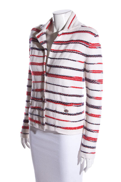Chanel Red, White and Blue Cashmere Cardigan SZ 34