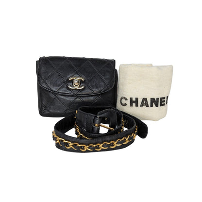 Chanel Vintage Lambskin Diamond Stitched Flap Waist Belt Bag