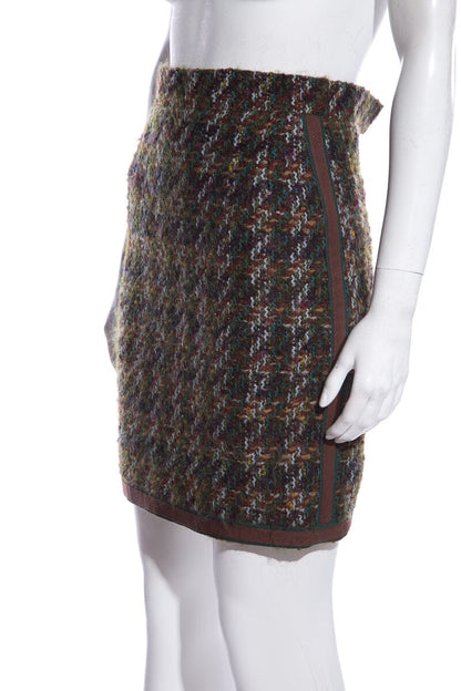 Chanel Boutique Vintage Green & Brown Tweed Mini Skirt SZ 34