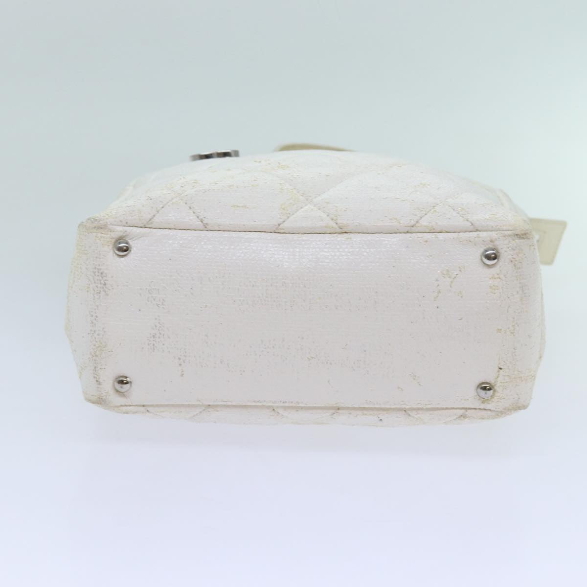 CHANEL Paris Biarritz PM Tote Bag Coated Canvas White CC 70278