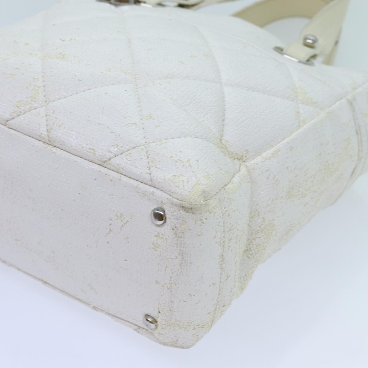 CHANEL Paris Biarritz PM Tote Bag Coated Canvas White CC 70278