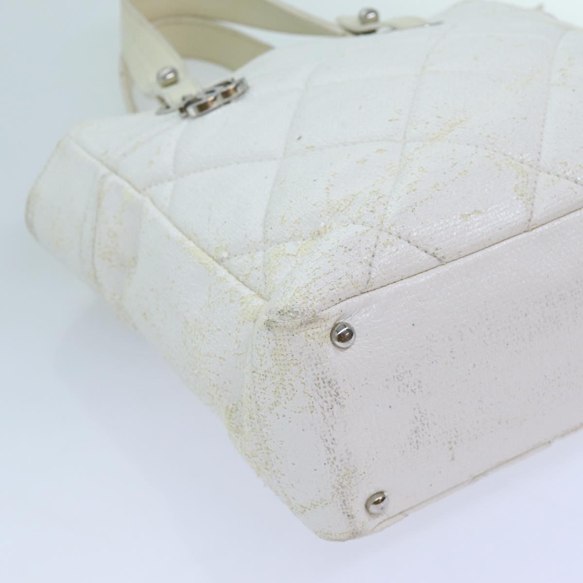 CHANEL Paris Biarritz PM Tote Bag Coated Canvas White CC 70278