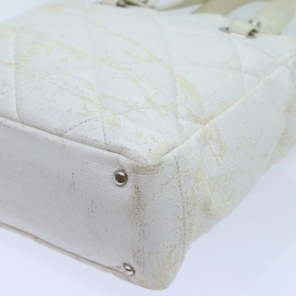 CHANEL Paris Biarritz PM Tote Bag Coated Canvas White CC 70278