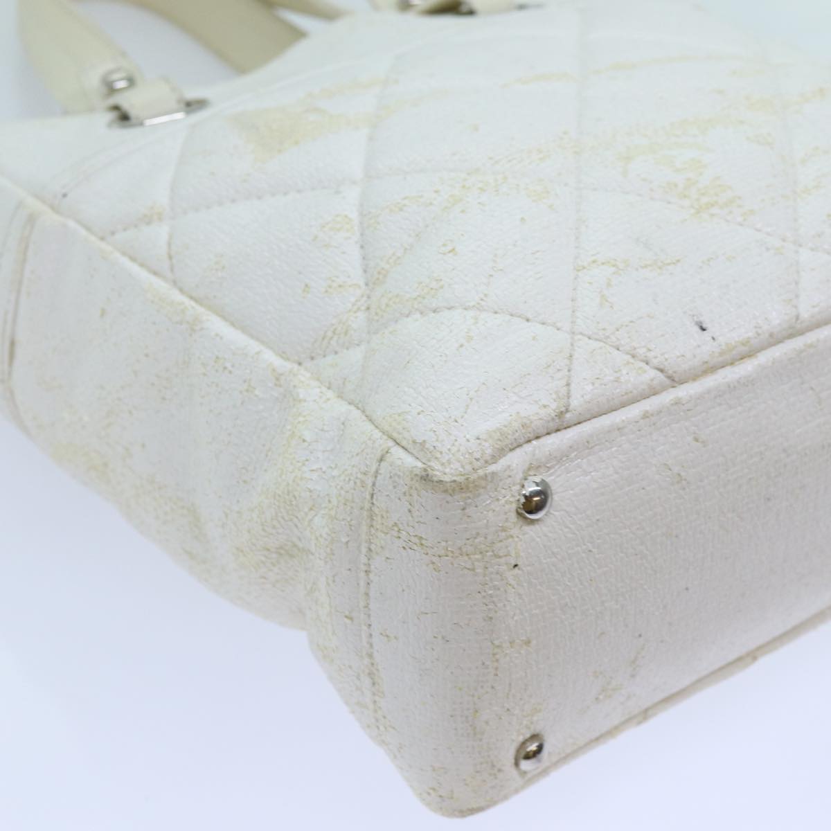 CHANEL Paris Biarritz PM Tote Bag Coated Canvas White CC 70278