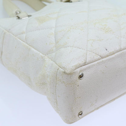 CHANEL Paris Biarritz PM Tote Bag Coated Canvas White CC 70278