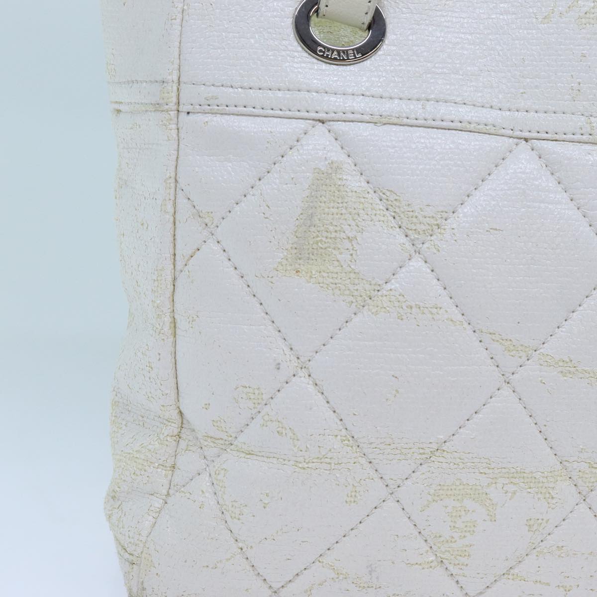 CHANEL Paris Biarritz PM Tote Bag Coated Canvas White CC 70278