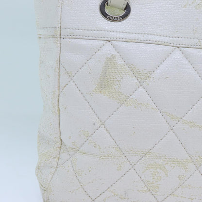 CHANEL Paris Biarritz PM Tote Bag Coated Canvas White CC 70278