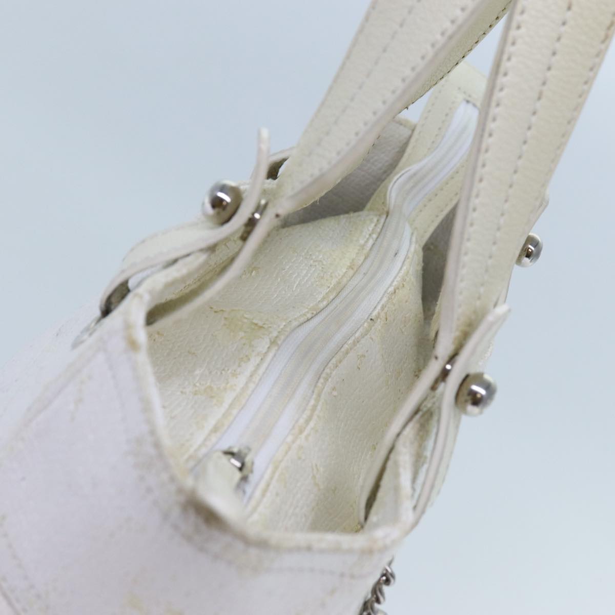 CHANEL Paris Biarritz PM Tote Bag Coated Canvas White CC 70278
