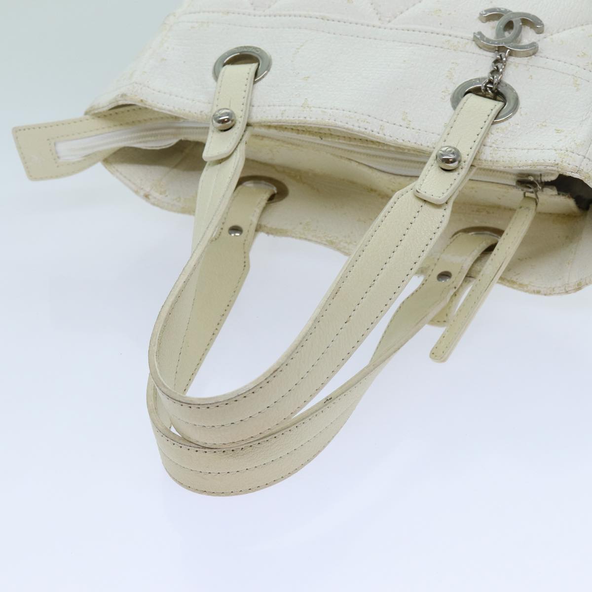 CHANEL Paris Biarritz PM Tote Bag Coated Canvas White CC 70278