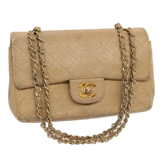 CHANEL Matelasse Chain Shoulder Bag Lamb Skin Beige CC 70454A