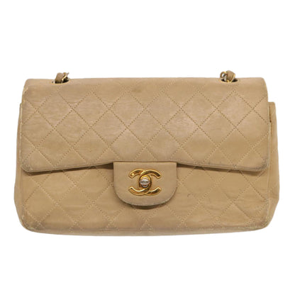 CHANEL Matelasse Chain Shoulder Bag Lamb Skin Beige CC 70454A