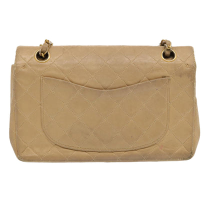 CHANEL Matelasse Chain Shoulder Bag Lamb Skin Beige CC 70454A