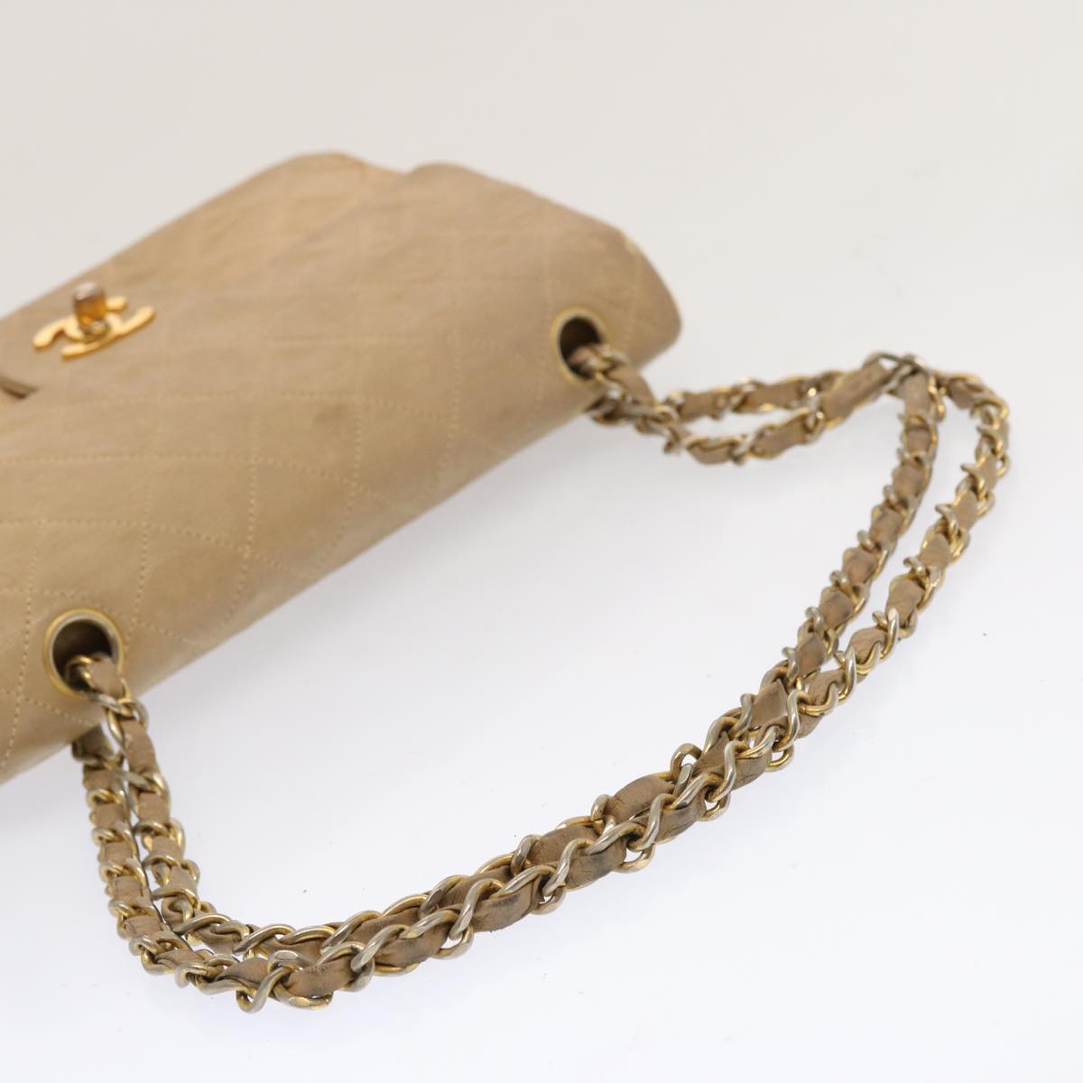 CHANEL Matelasse Chain Shoulder Bag Lamb Skin Beige CC 70454A