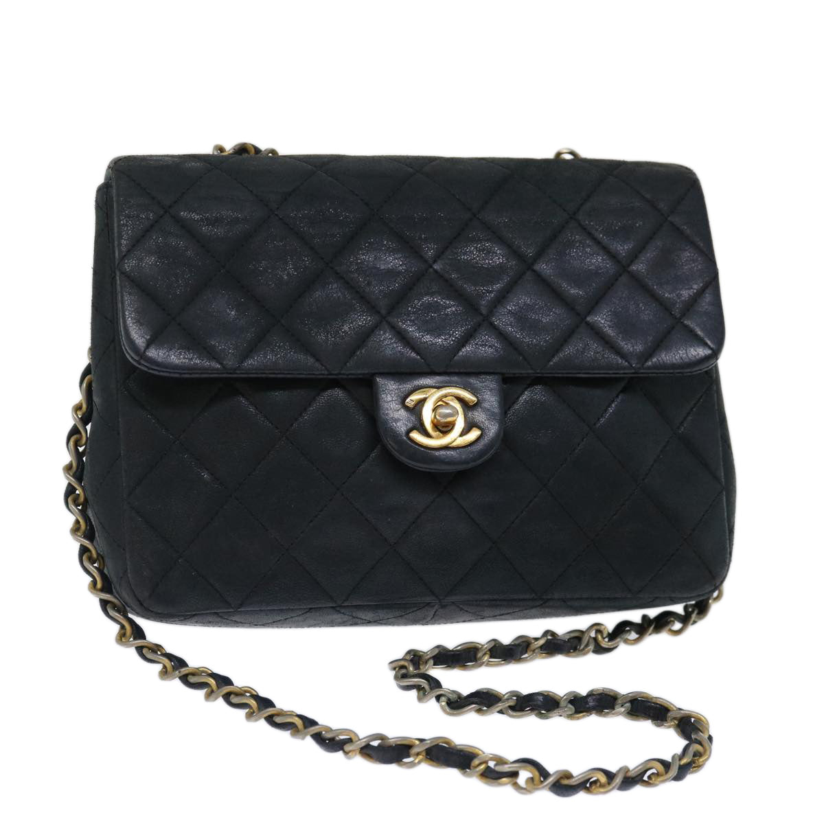 CHANEL Matelasse Chain Shoulder Bag Lamb Skin Black CC 71178A