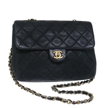 CHANEL Matelasse Chain Shoulder Bag Lamb Skin Black CC 71178A