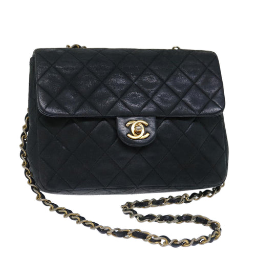 CHANEL Matelasse Chain Shoulder Bag Lamb Skin Black CC 71178A