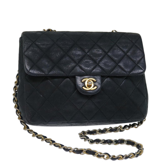 CHANEL Matelasse Chain Shoulder Bag Lamb Skin Black CC 71178A